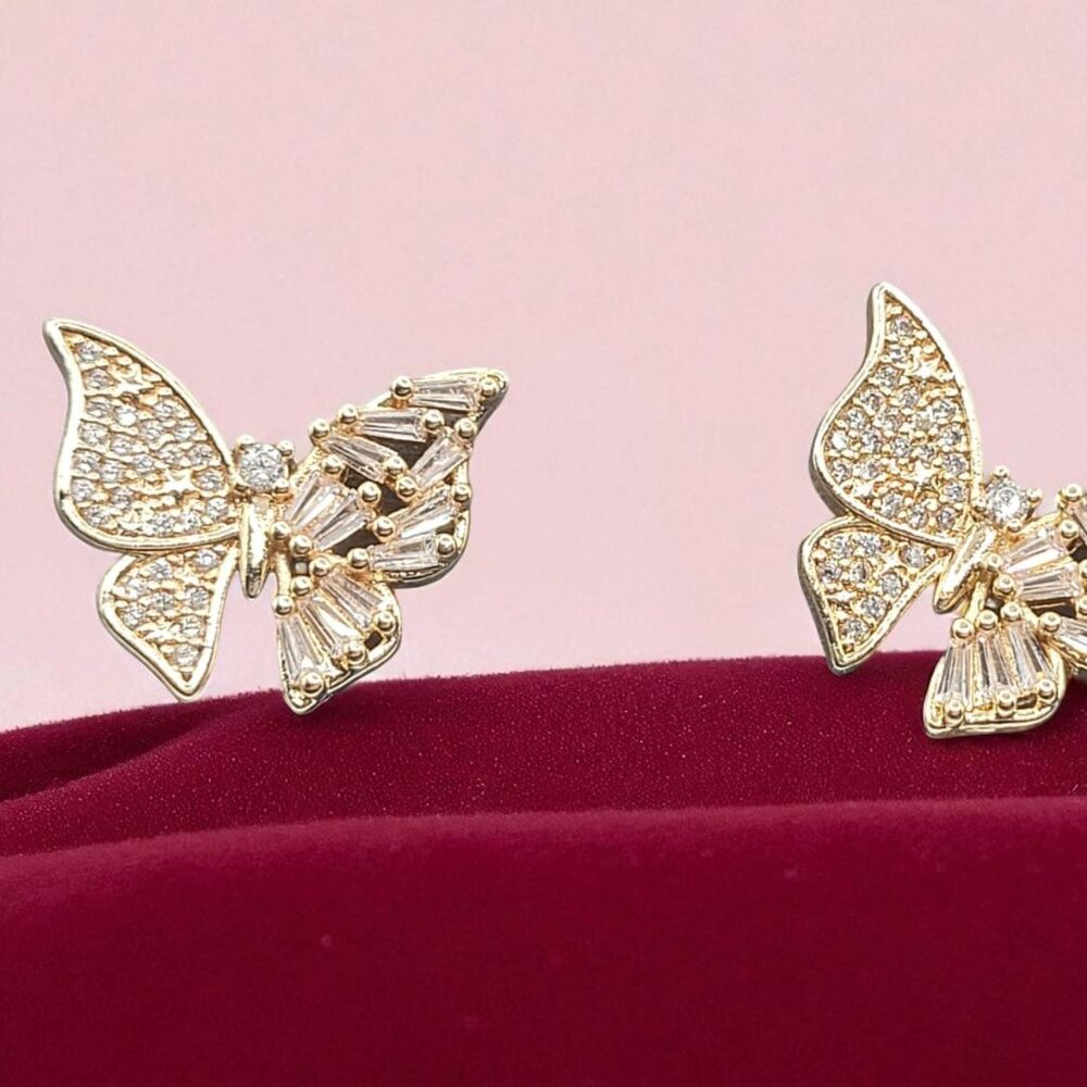 Designer Luxury Gold-Plated Butterfly Crystal Earrings